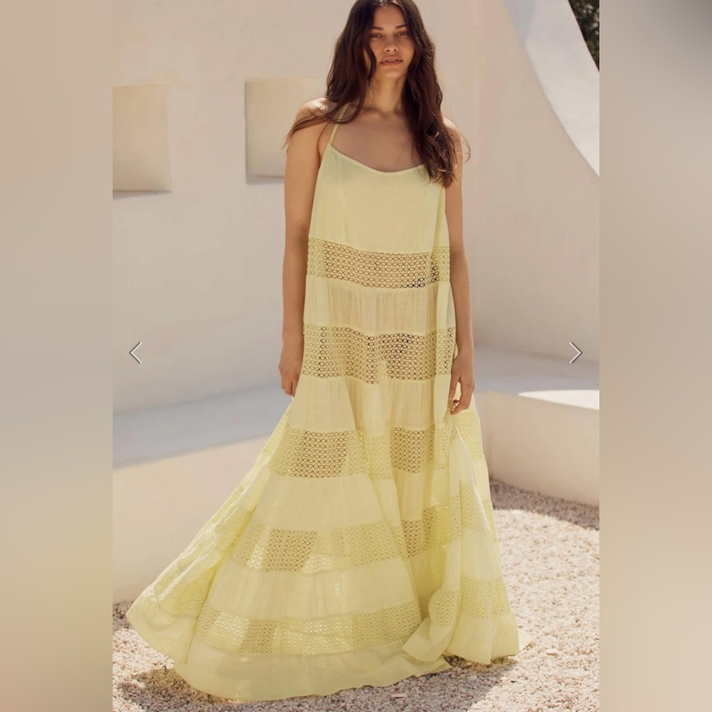 Anthropologie sheer lace tiered midi dress